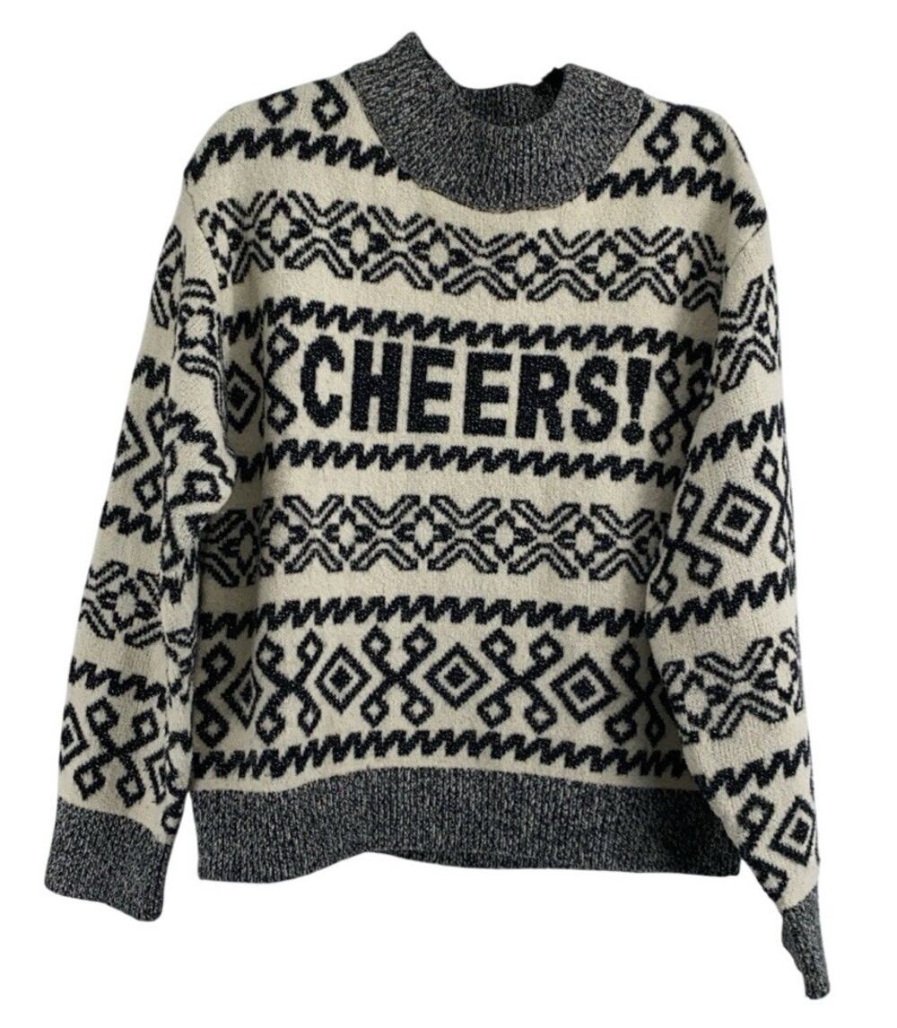 A New Day Sweaters Womens M Gray White Crew Neck Long Sleeves Pull Over Holiday